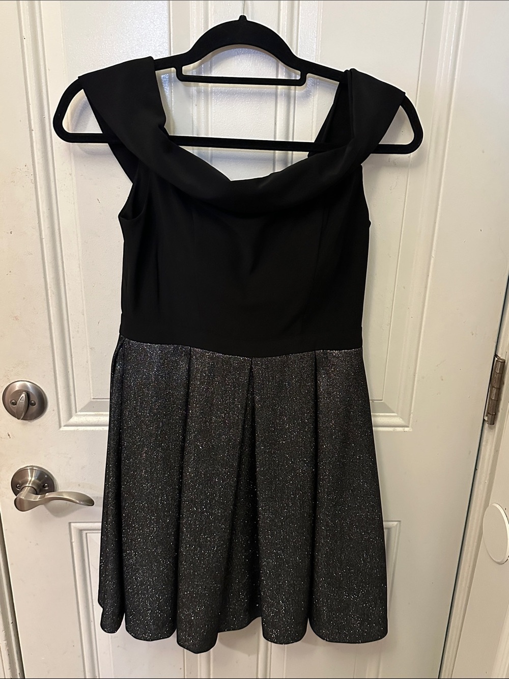 Morgan & Co. Black Fit & Flare Mini Dress with Sparkle Skirt size S Small